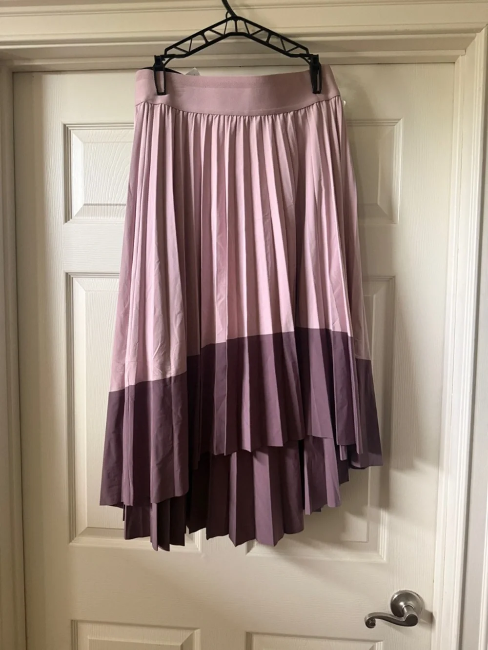 2-Pleated Colorblock Midi Skirt in Black, Dusty Blue & Mauve - Picture 2 of 2